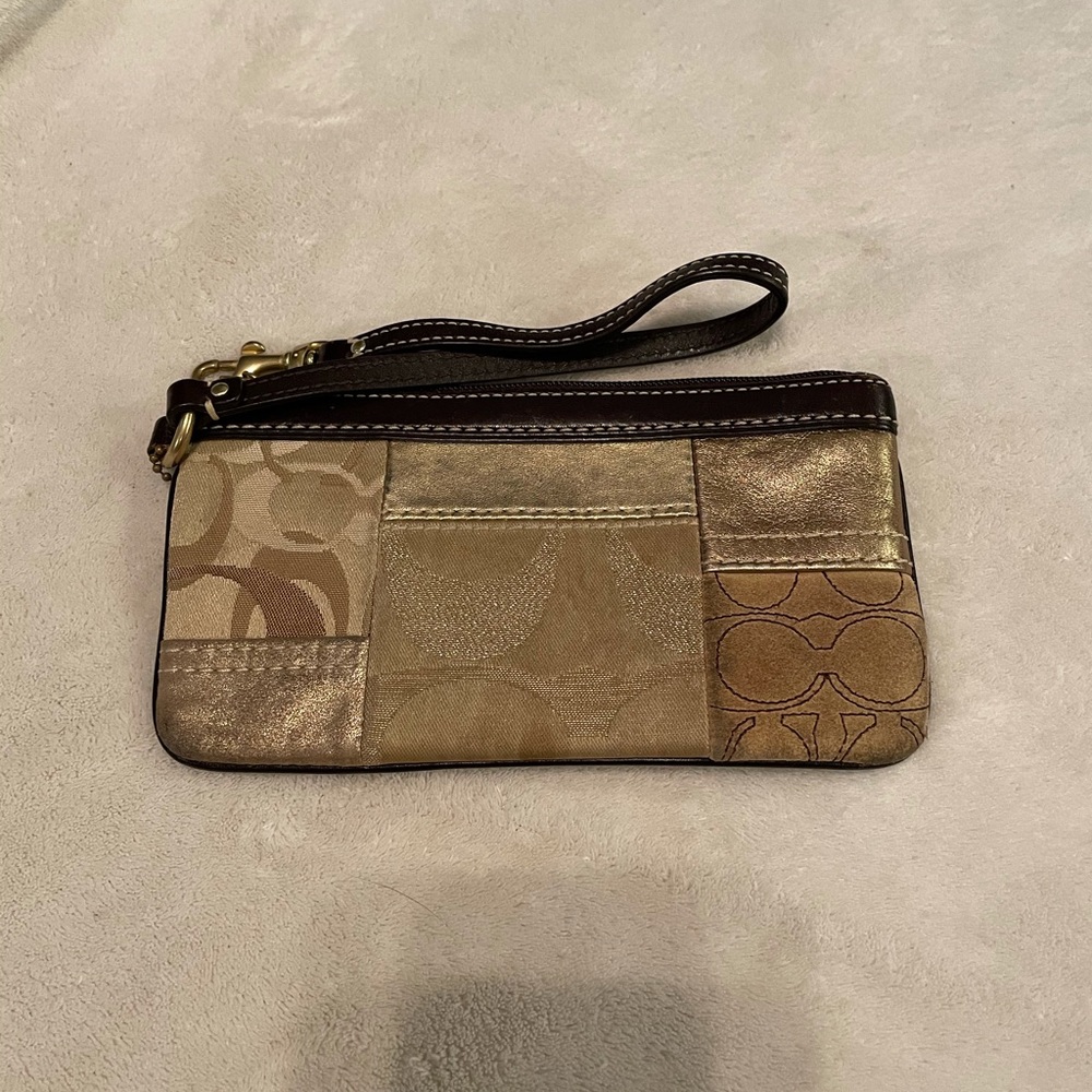 Coach Gold And Brown Leather Patchwork Wristlet - image 4